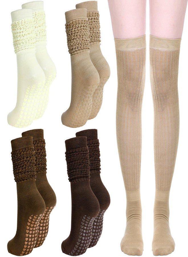 Maiteenly 8 Pairs Pilates Socks with Grips for Women Winter Non Slip Long Yoga Grippy Slouch Scrunch Slipper Socks Bulk for Women Warm Ladies Cozy Barefoot Barre Pregnant Hospital Workout Winter - Image 1